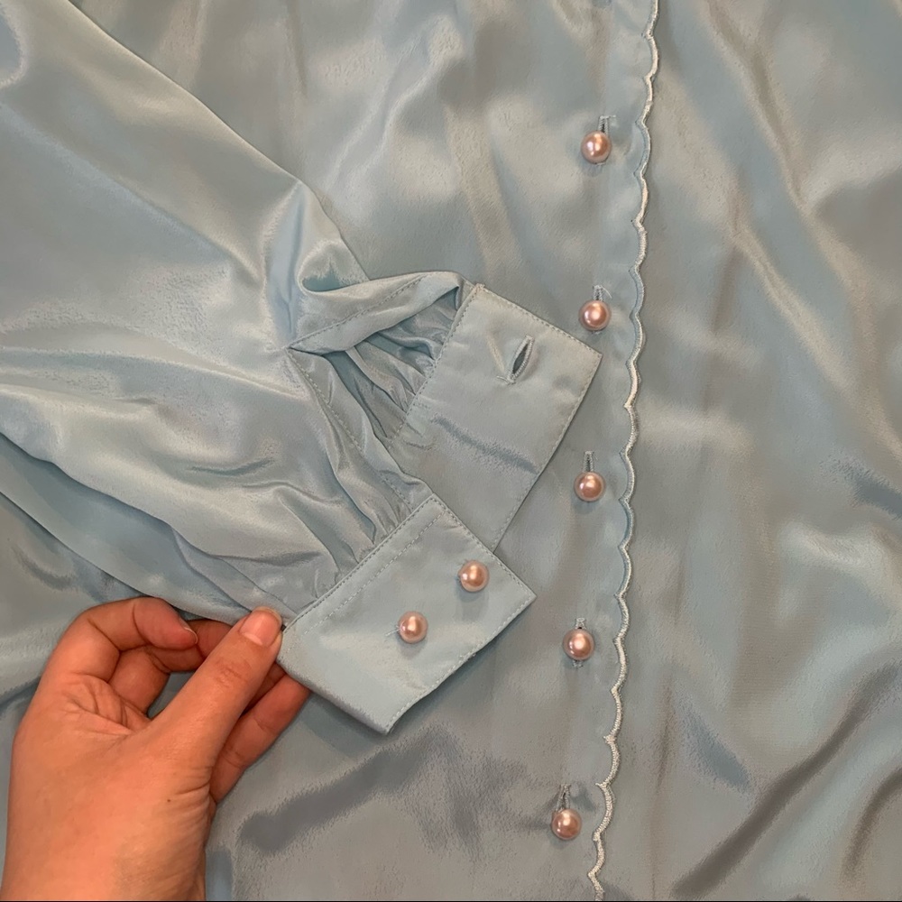 Tiffany Blue Tan F Jay Pearl Button Up Shirt Size 14 View 3